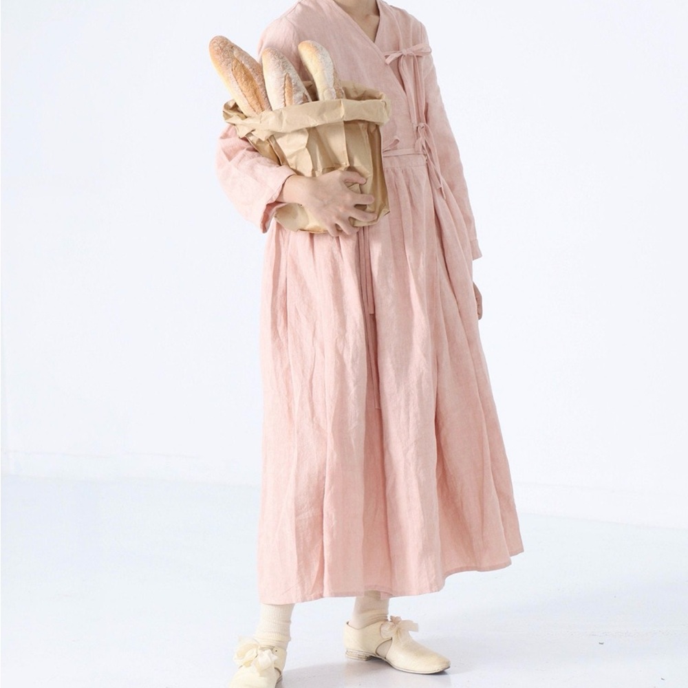 NWT Simpson Gardens BOHO Cottagecore Asian Pink Linen Maxi Dress Medium - Picture 5 of 5
